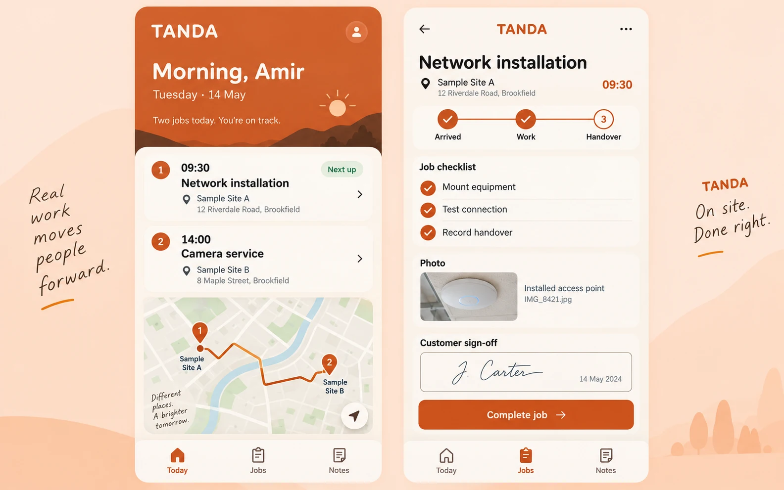 Field service application — sample interface design