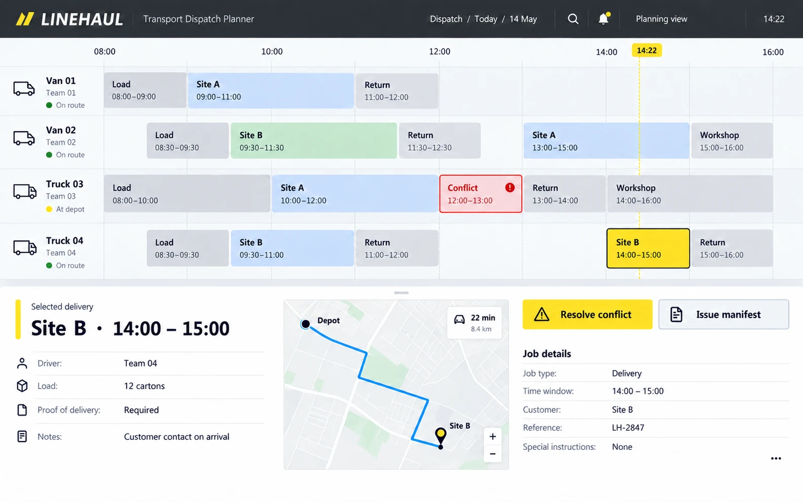 Fleet dispatch planning — sample interface design