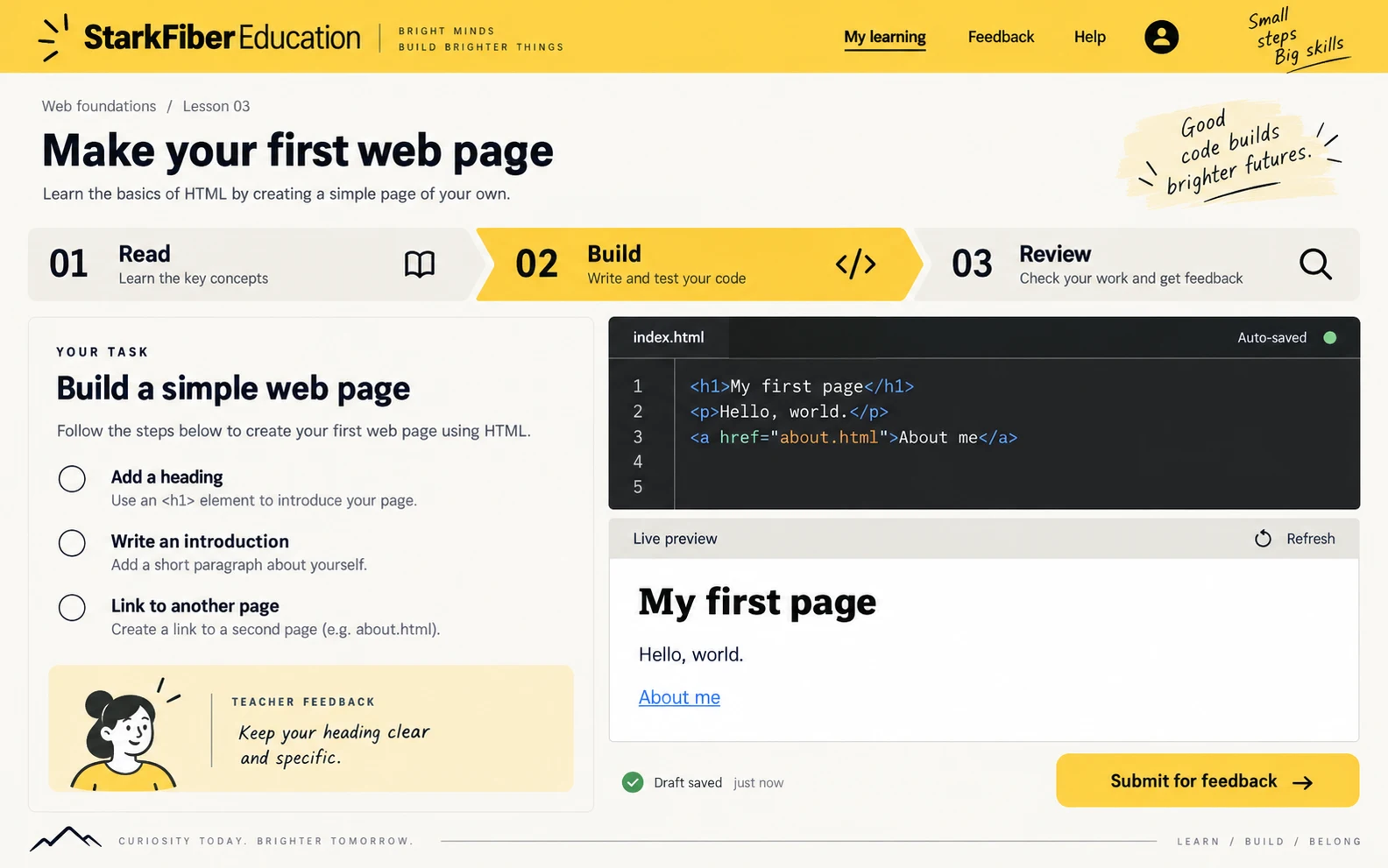 Learning & assignment workspace — sample interface design