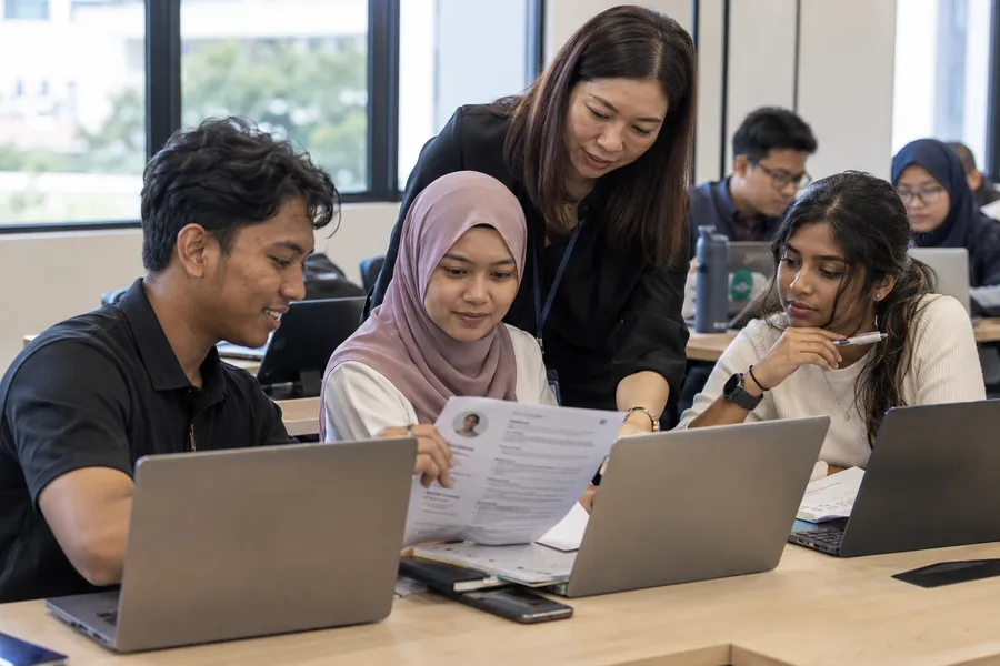 AI-generated illustrative training scene for AI & Digital Skills for Job Readiness