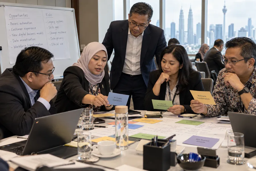 AI-generated illustrative training scene for AI & Digital Strategy for Leaders