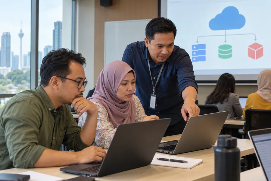 AI-generated illustrative training scene for Google Cloud Fundamentals