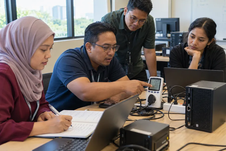 AI-generated illustrative training scene for IT Infrastructure Optimisation & Sustainability