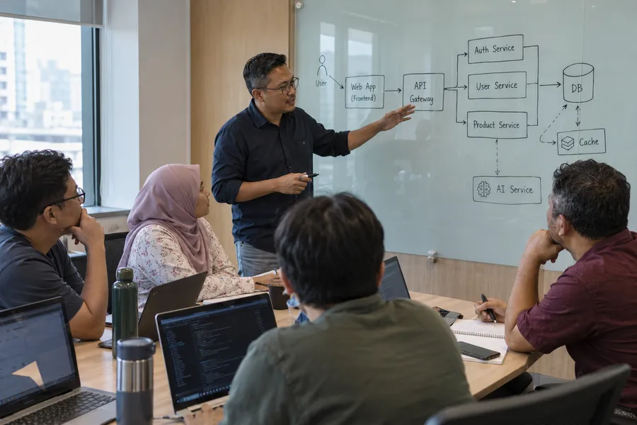 AI-generated illustrative training scene for Software Architecture with AI