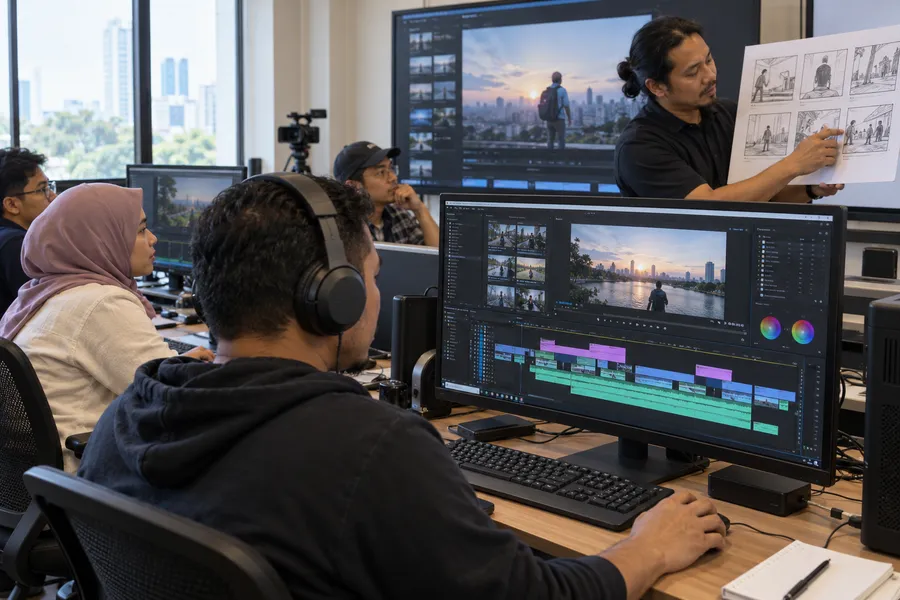 AI-generated illustrative training scene for Video Editing & Post-Production