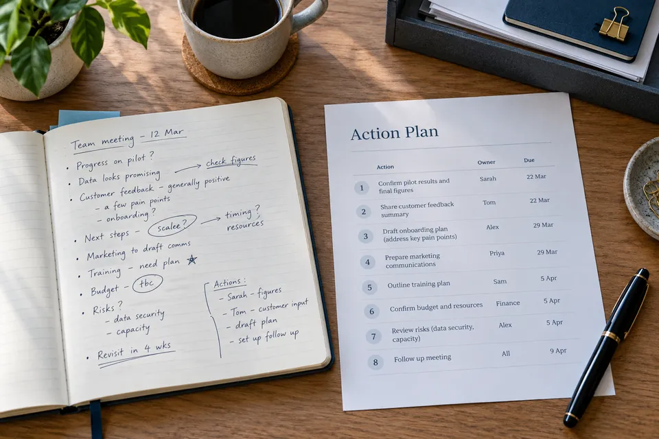 Meeting notes and a structured action plan
